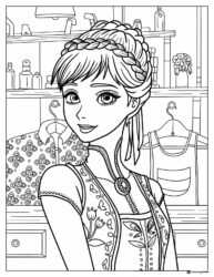 Princess Anna in Shop Coloring Page with Braids