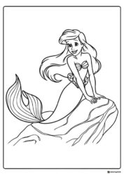 Princess Ariel Coloring Page Sitting on a Rock