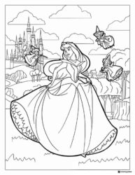 Princess Aurora with Castle and Fairies Coloring Page