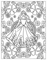 Princess Aurora with Floral Background Coloring Page
