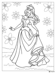 Princess Aurora with Flowers Coloring Page