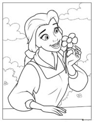 Princess Belle Coloring Page holding a flower