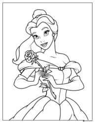 Princess Belle Coloring Page holding a rose