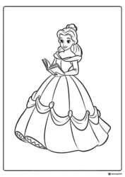 Princess Belle Coloring Sheet Reading a Book in Her Ball Gown