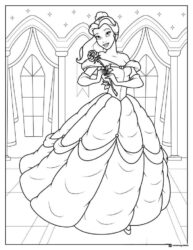 Princess Belle Holding Rose Coloring Page