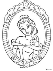 Princess Belle Portrait Coloring Page in Oval Frame