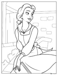 Princess Belle Reading Coloring Page outdoors