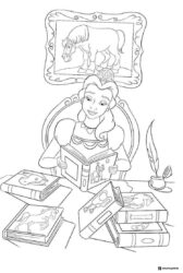 Princess Belle Reading Coloring Page with Books