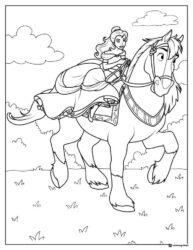 Princess Belle Riding Horse Coloring Page