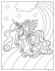 Princess Celestia on rainbow with stars coloring