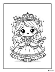 Princess Coloring Page Holding a Magical Heart Wand