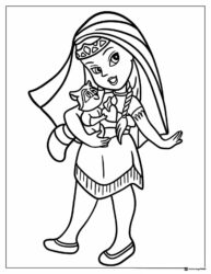 Princess Coloring Page Holding a Raccoon