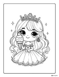 Princess Coloring Page Joyfully Holding an Ice Cream Cone