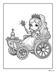 Princess Coloring Page Waving a Wand from a Magical Carriage
