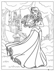 Princess Coloring Page with Castle and Forest