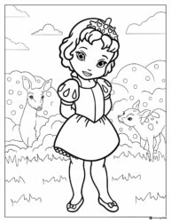 Princess Coloring Page with Deer in Forest