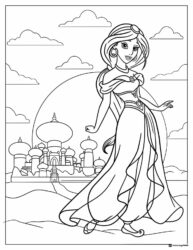 Princess Coloring Page with Distant Palace