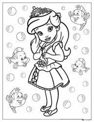 Princess Coloring Page with Fish and Bubbles