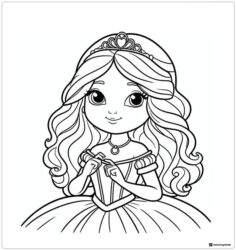 Princess Coloring Page with a Sweet Smile and Tiara