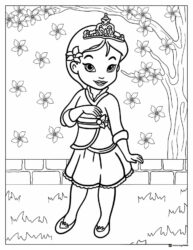 Princess Coloring Sheet with Cherry Blossoms