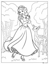 Princess Coloring Sheet with Deer and Forest
