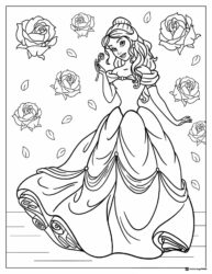 Princess Coloring Sheet with Falling Roses