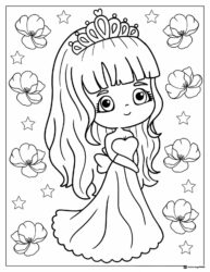 Princess Coloring Sheet with Flowers and Stars