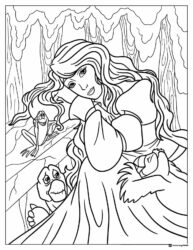 Princess Coloring Sheet with Frogs in a Grotto