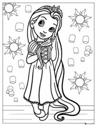 Princess Coloring Sheet with Long Hair and Lanterns