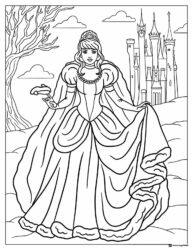 Princess Coloring Sheet with a Castle and Bare Tree