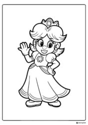 Princess Daisy Coloring Page Waving with a Cheerful Smile
