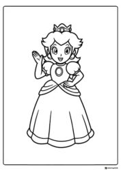 Princess Daisy Coloring Page Waving with a Friendly Smile