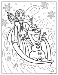 Princess Elsa and Olaf Sledding Coloring Sheet