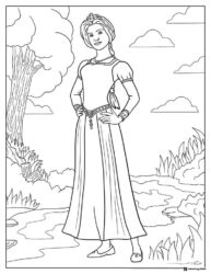 Princess Fiona Coloring Page Standing in a Landscape