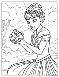 Princess Holding Ducklings Coloring Page Outside