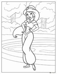 Princess Jasmine Coloring Page in a garden scene