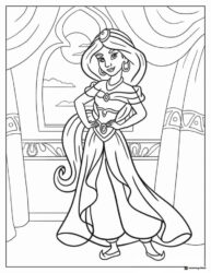 Princess Jasmine Coloring Page in her palace balcony