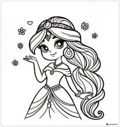 Princess Jasmine Coloring Page with Floating Flowers