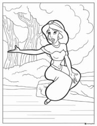 Princess Jasmine Coloring Sheet sitting by water