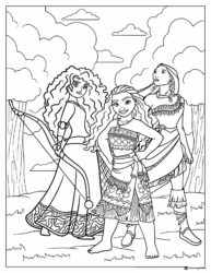 Princess Trio Coloring Page with Moana Merida Pocahontas