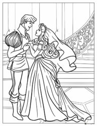 Princess and Prince Coloring Page Dancing on Stairs
