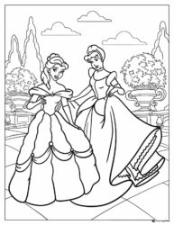 Princesses Belle and Cinderella Coloring Page outdoors