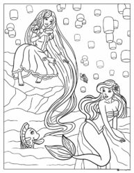 Princesses Coloring Sheet with Floating Lanterns