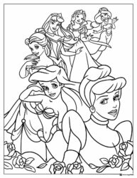 Princesses Coloring Sheet with Rose Accents