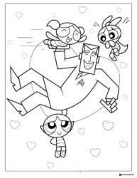 Professor Utonium and Powerpuff Girls flying Coloring Page