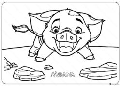 Pua Coloring Page smiling with MOANA text