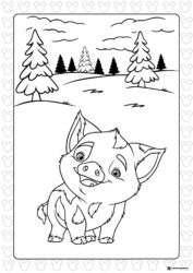 Pua Coloring Page with Pine Trees in Background