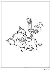 Pua and Heihei Coloring Page Standing Together