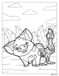 Pua and Heihei Coloring Page standing side by side