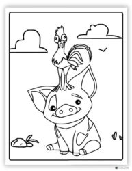 Pua and Heihei Coloring Page with Clouds